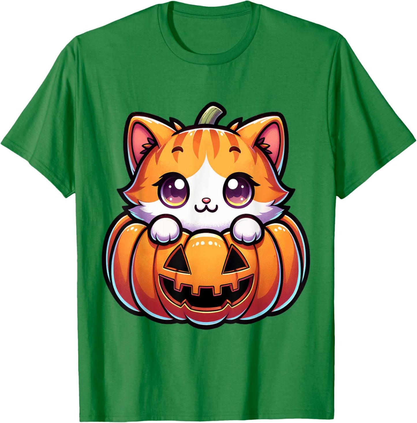 Halloween Cat Funny Fall Pumpkin Cat Lover Cute T-Shirt - T-Shirt | Irish Green
