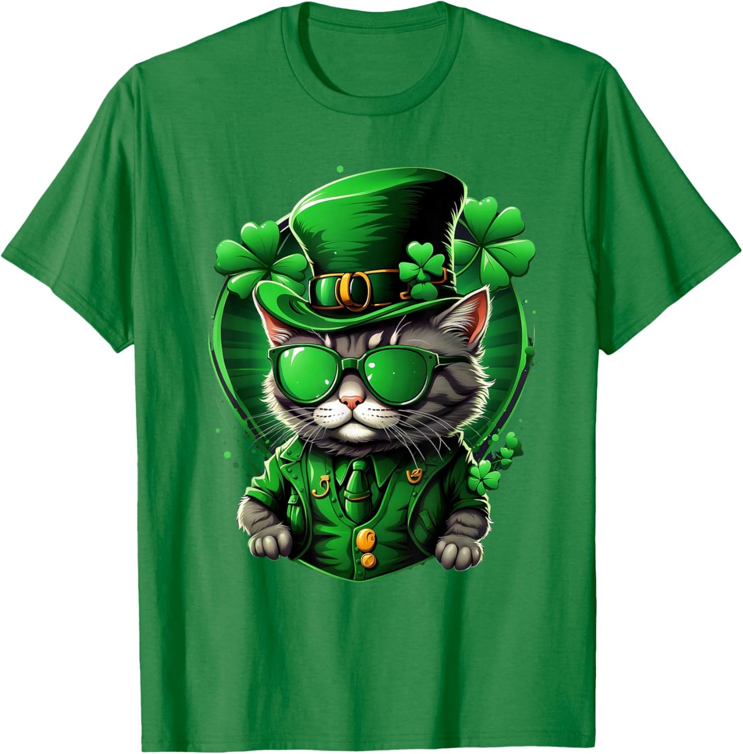 St Patricks Day Cat Men Women Boys Girls Clover Irish Cats T-Shirt - T-Shirt | Irish Green