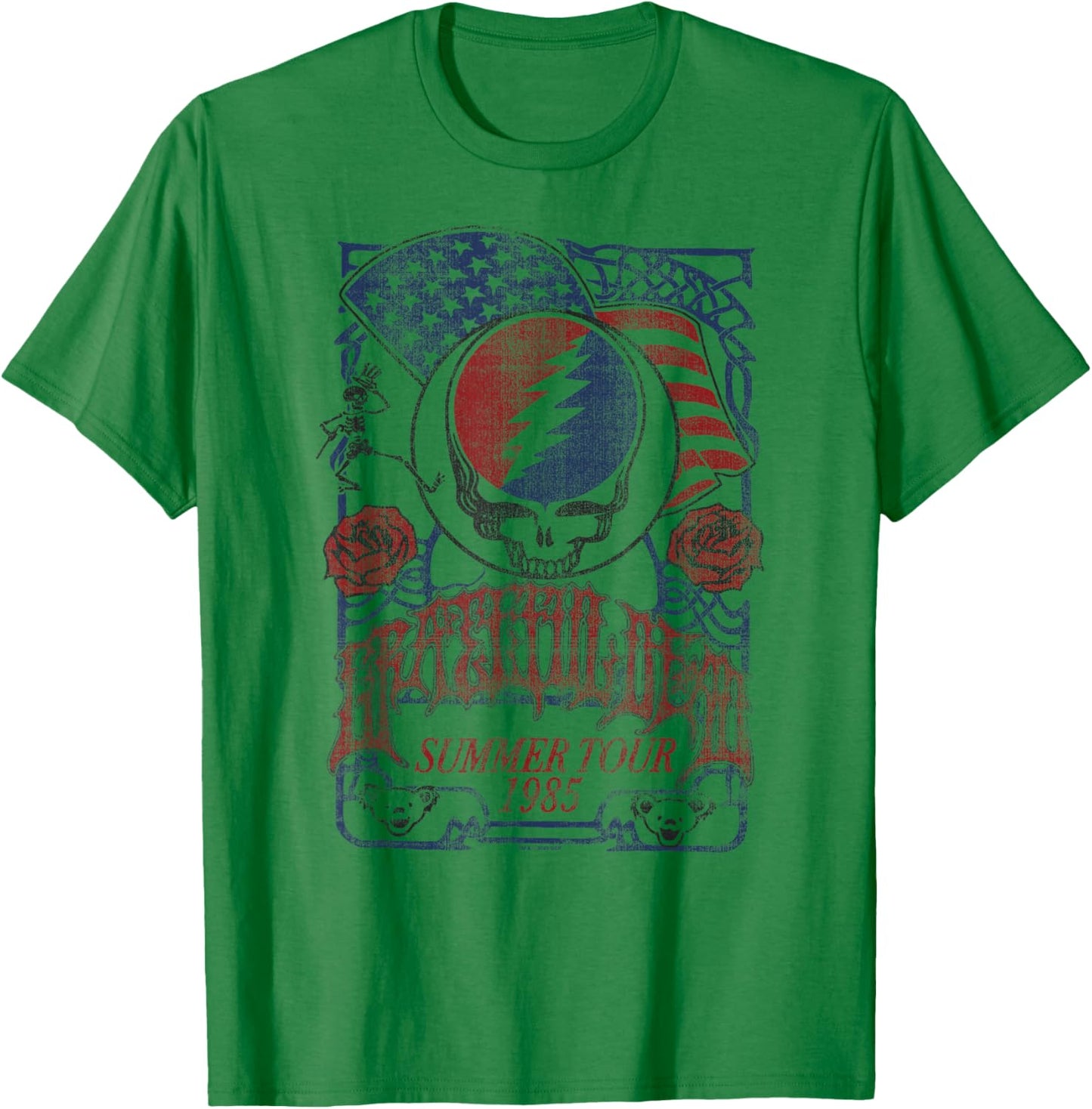 Grateful Dead Americana Summer '85 Tour Vintage Band T-Shirt - T-Shirt | Irish Green