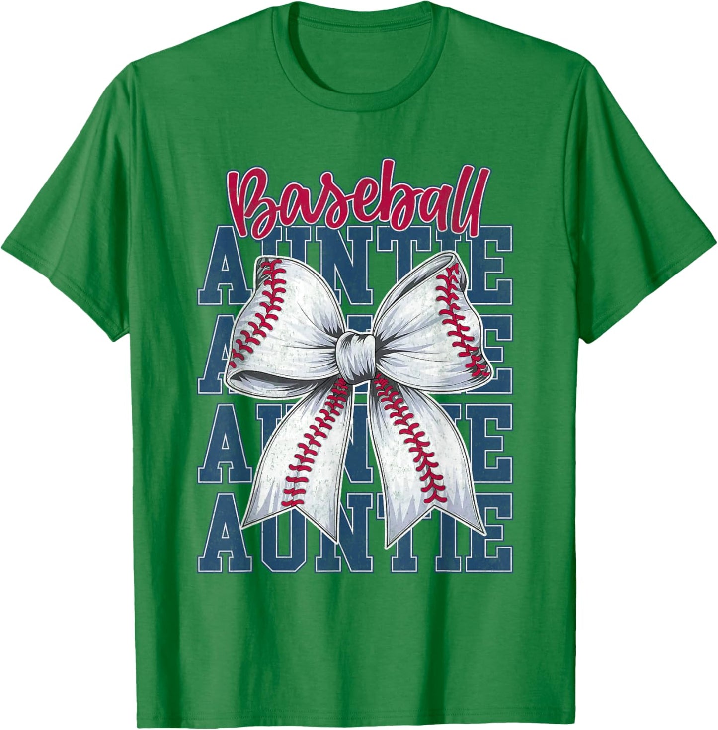 Cute Baseball Auntie Aunt Baseball Bow Biggest Fan Sports T-Shirt - T-Shirt | Irish Green