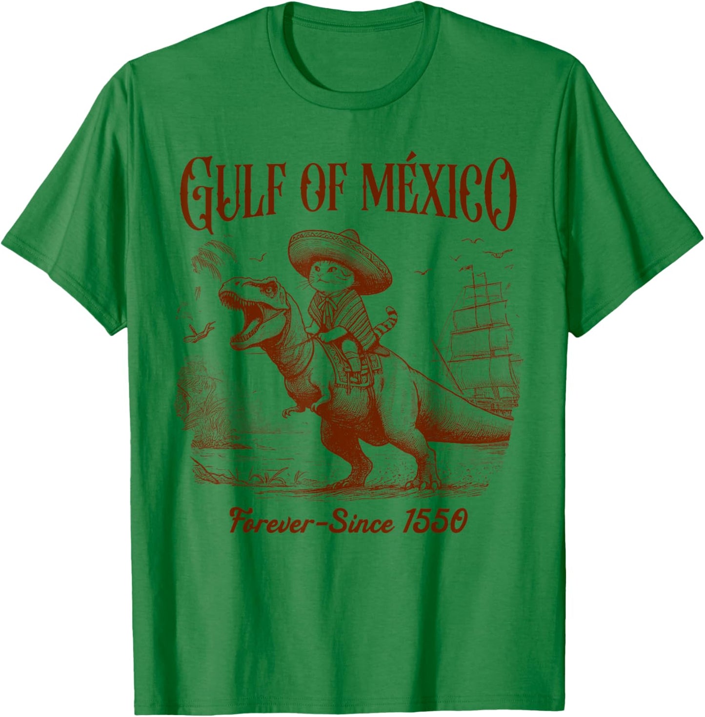 Gulf Of Mexico Travel Cat & Dinosaur Gulf Of Mexico Trip Women T-Shirt - T-Shirt | Irish Green