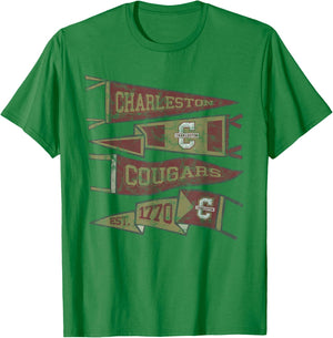 College of Charleston Cougars Distressed Pennants T-Shirt - T-Shirt | Irish Green