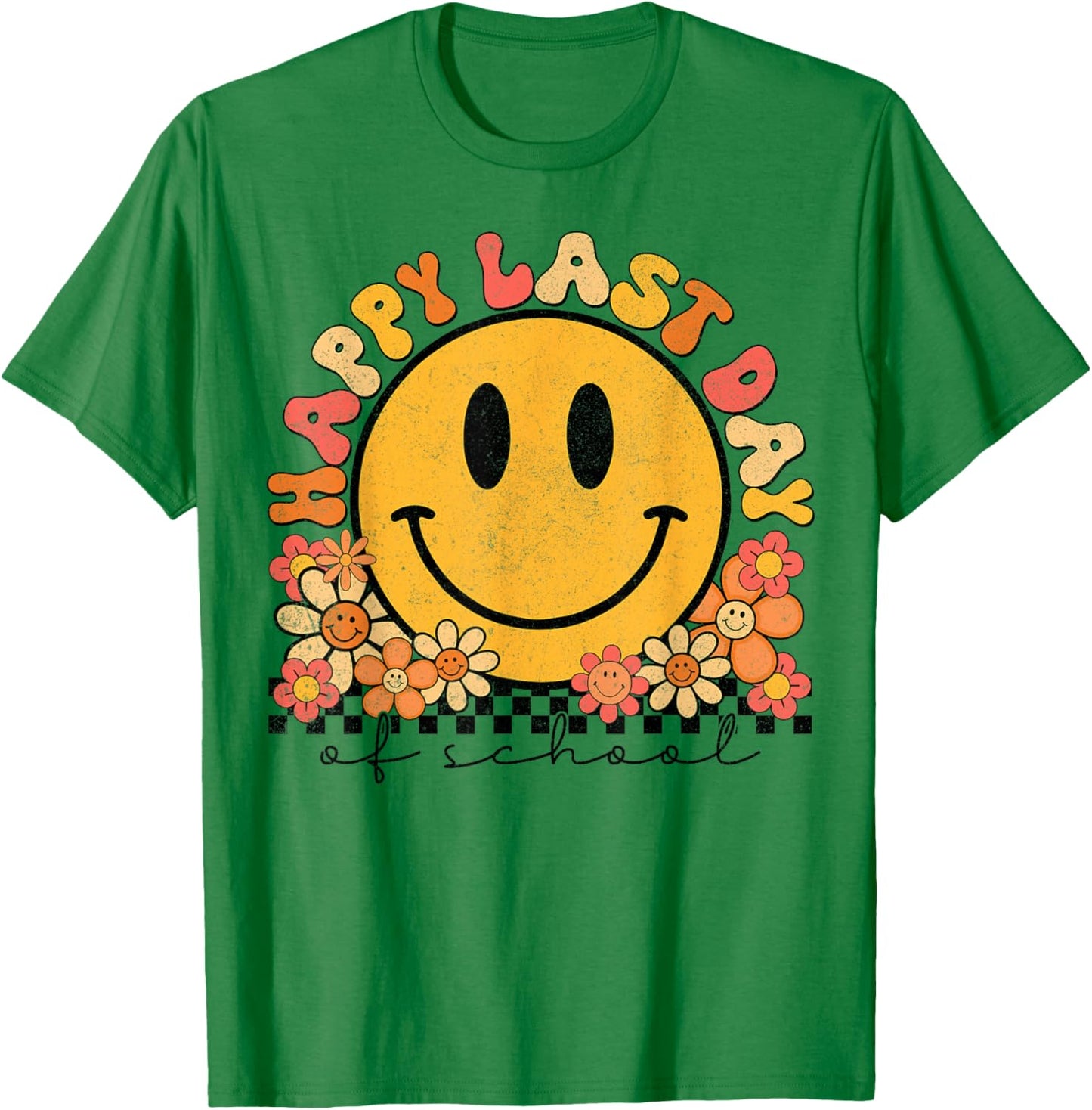Happy Last Day Of School Students Teachers Groovy Smile Face T-Shirt - T-Shirt | Irish Green