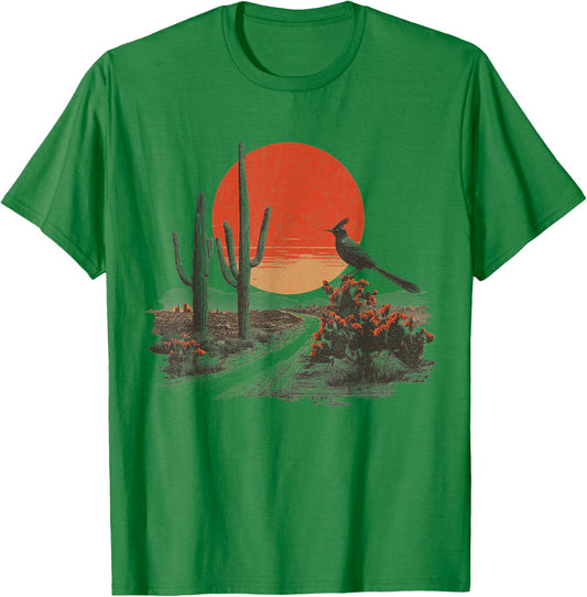 Roadrunner Bird Desert Cactus Arizona New Mexico Nevada T-Shirt - T-Shirt | Irish Green