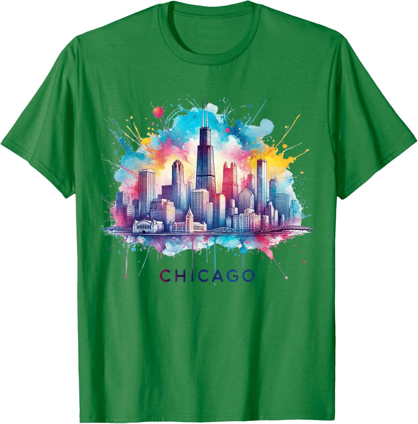 Vintage Chicago Illinois City Skyline Shirt Women Girls T-Shirt - T-Shirt | Irish Green