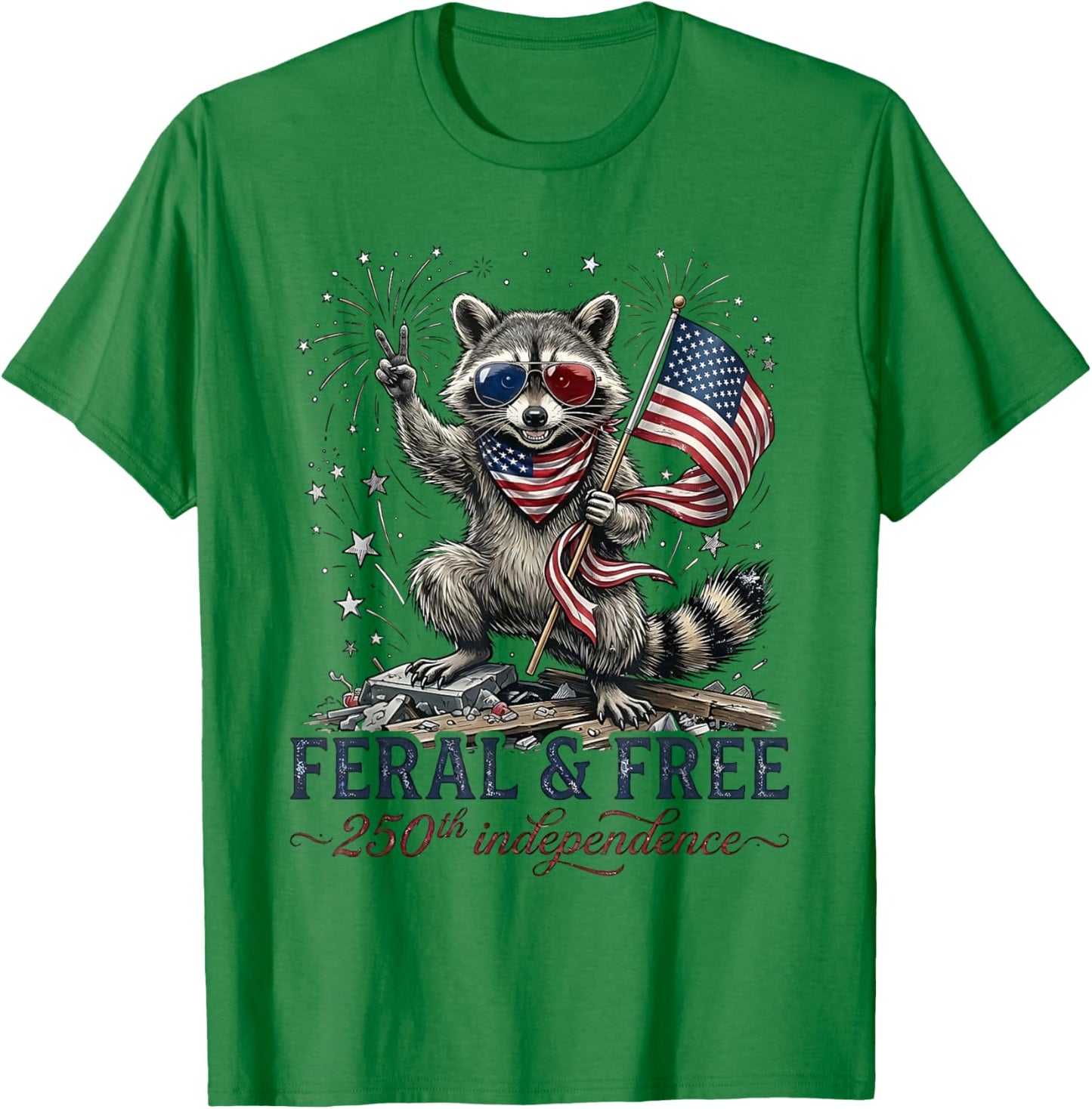 Feral and Free 250th Independence Raccoon USA T-Shirt - T-Shirt | Irish Green