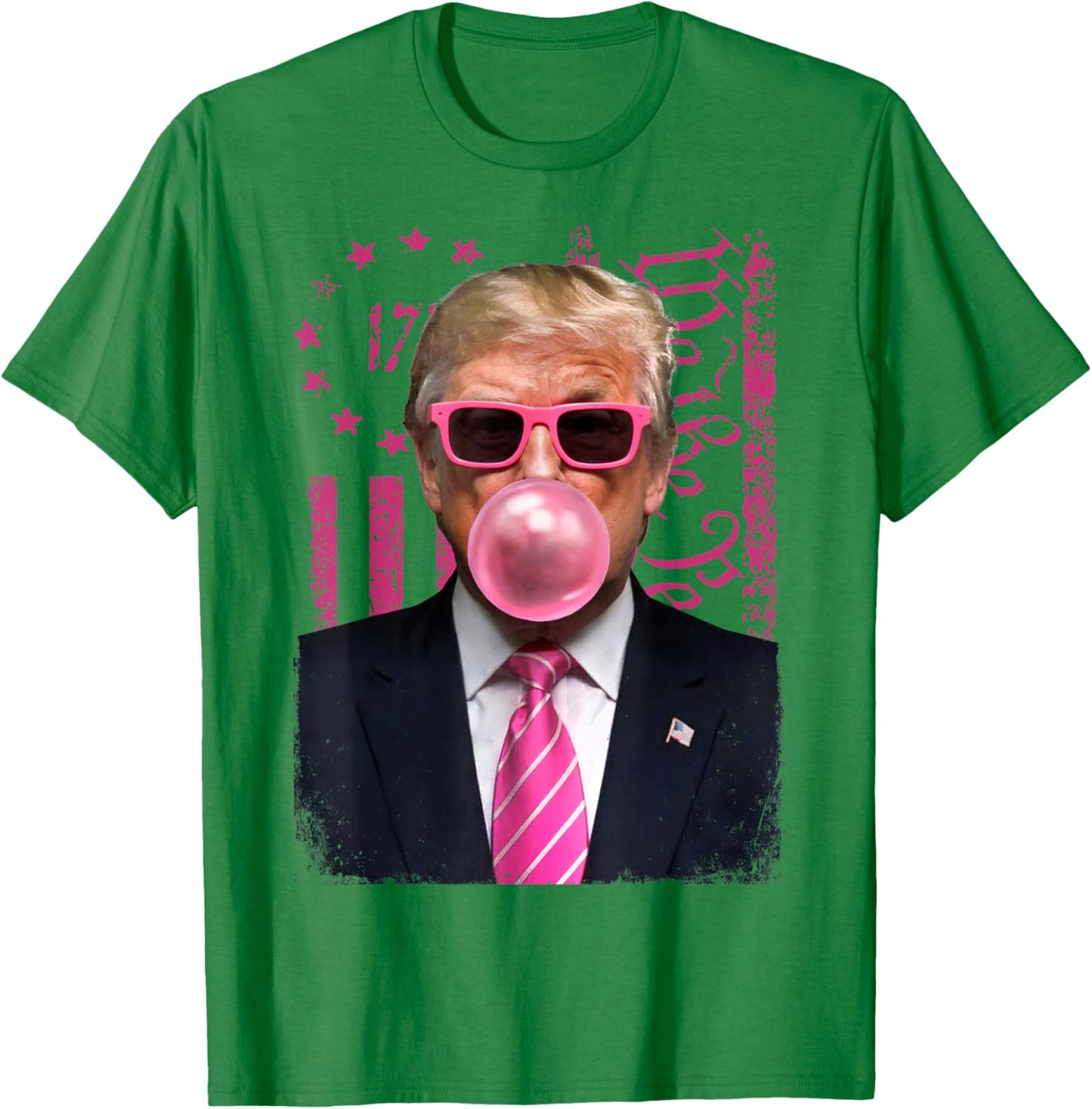 Donald Trump Pink Bubblegum Satire - Pop Art with USA Flag T-Shirt - T-Shirt | Irish Green