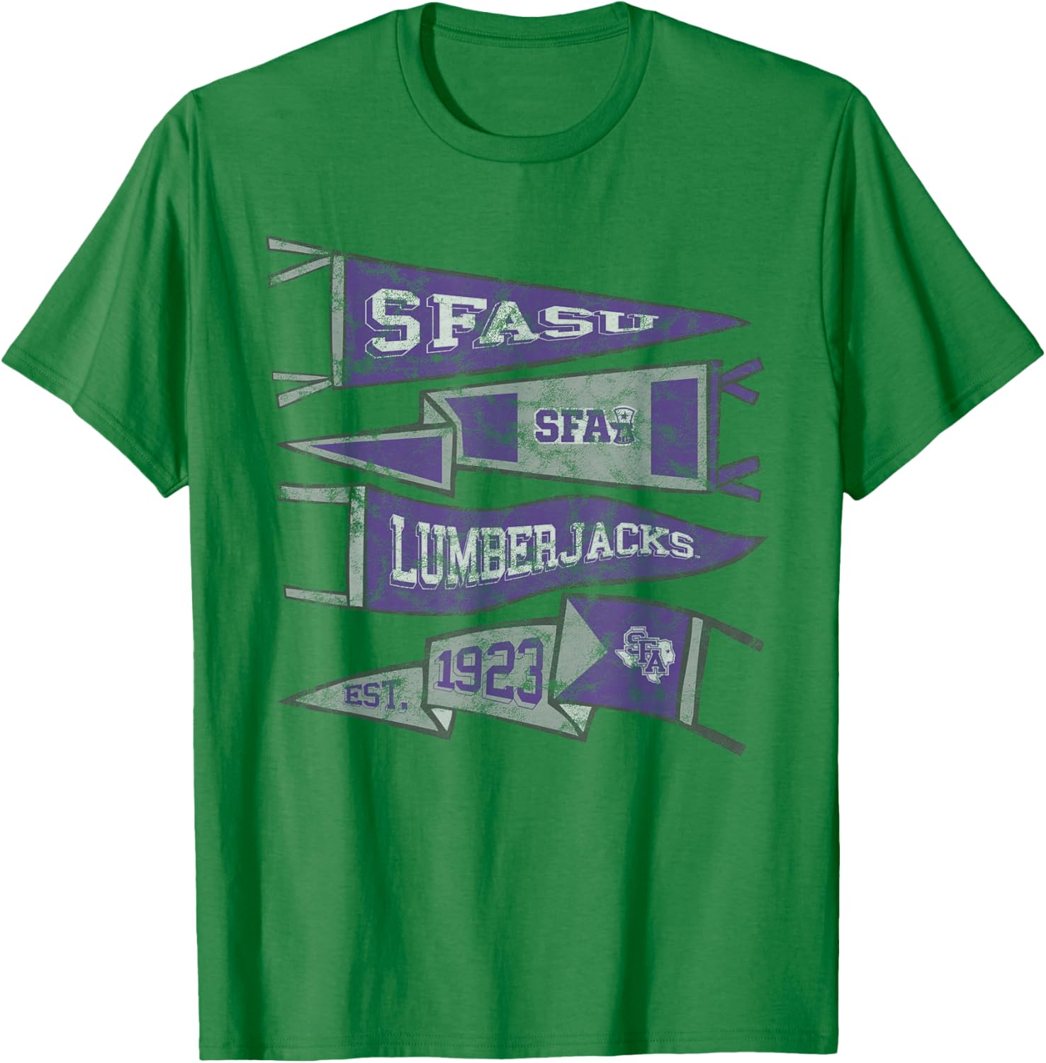 Stephen F. Austin State Lumberjacks Distressed Pennants T-Shirt - T-Shirt | Irish Green