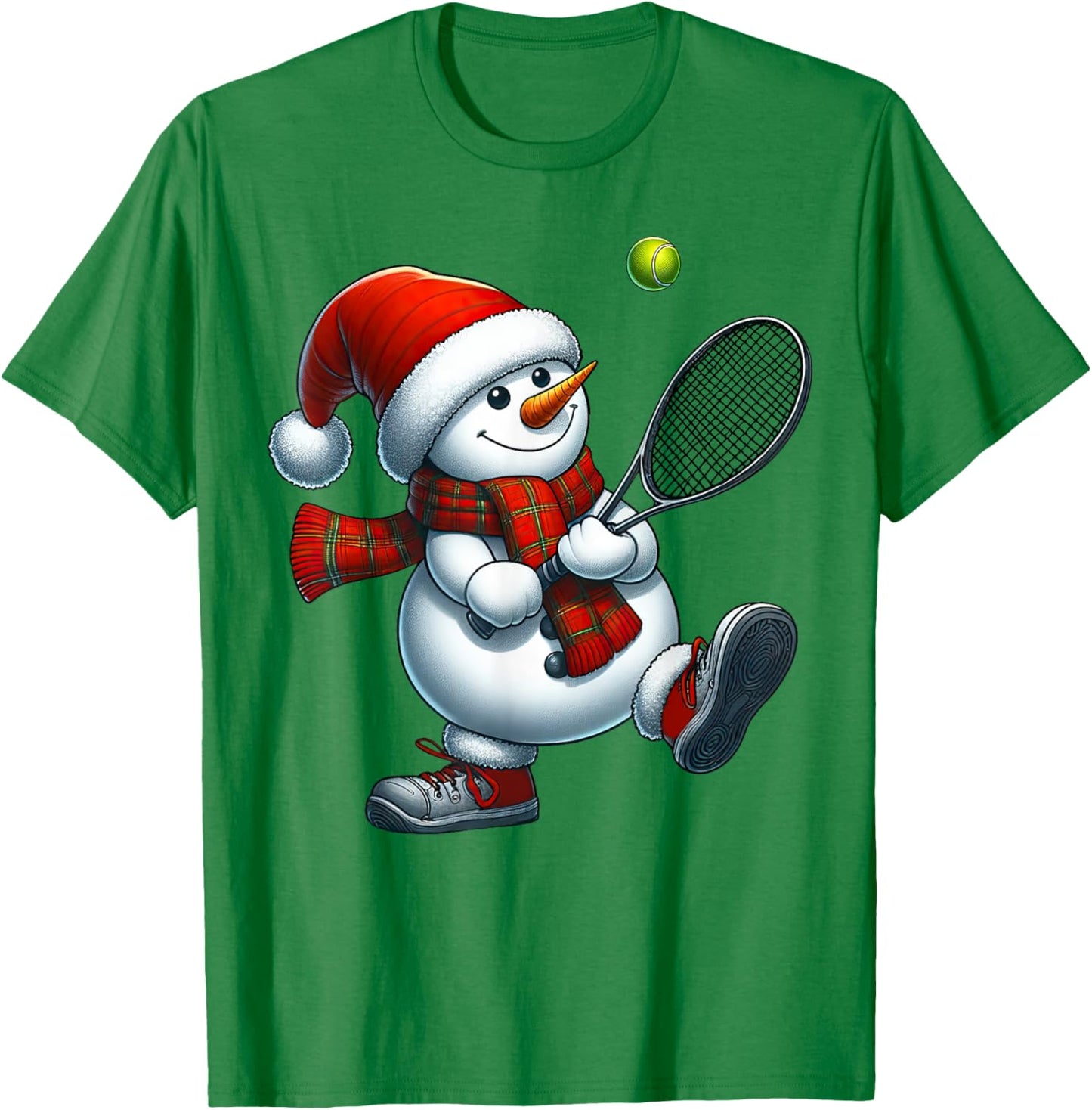 Tennis Snowman Santa Hat Christmas Xmas Boys Girls Kids T-Shirt - T-Shirt | Irish Green