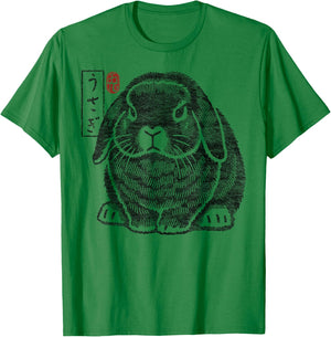 Grumpy Holland Lop Rabbit Kanji Japanese Traditional Art T-Shirt - T-Shirt | Irish Green