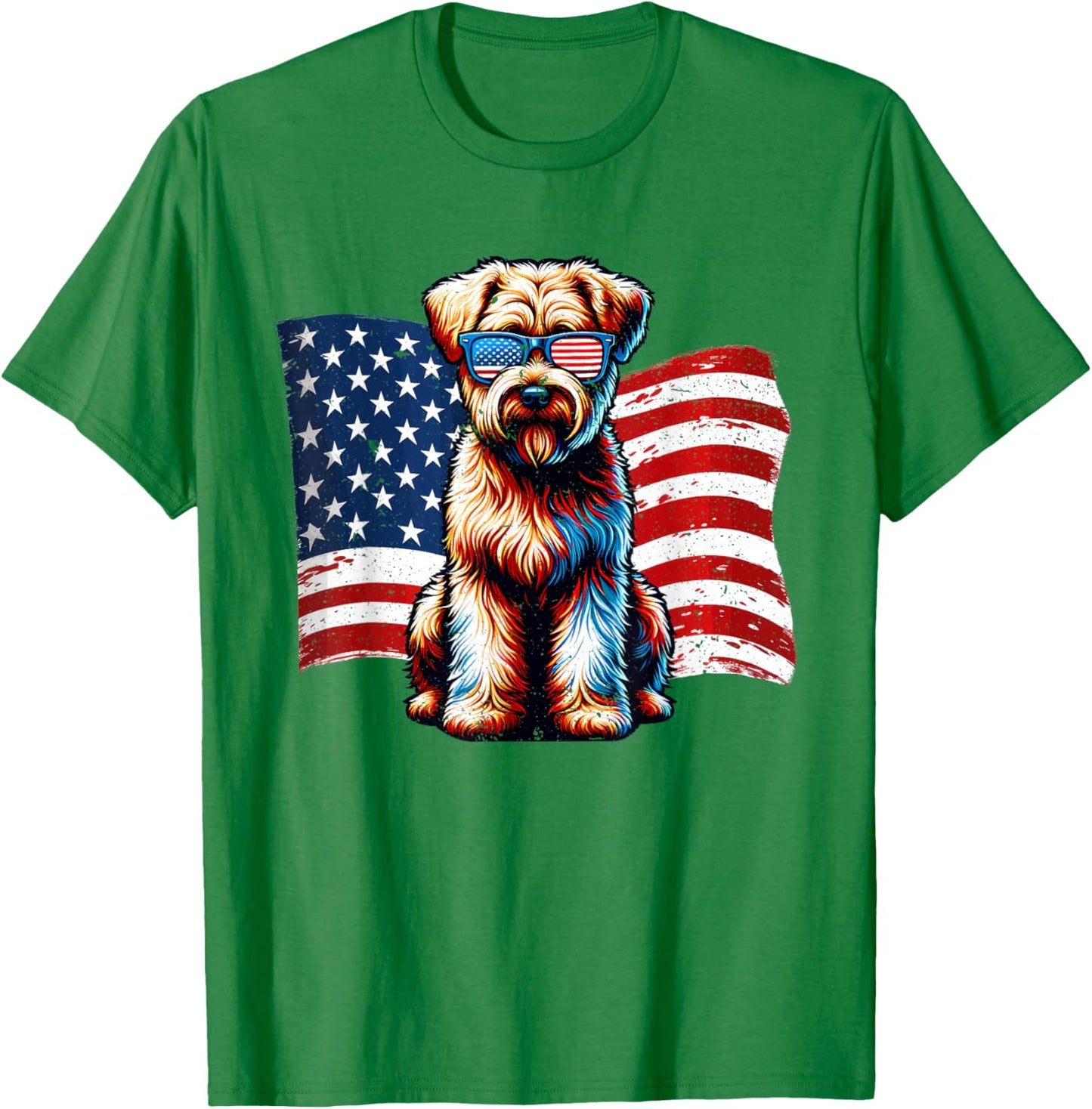Soft coated Wheaten Terrier USA Flag Sunglasses Patriotic T-Shirt - T-Shirt | Irish Green
