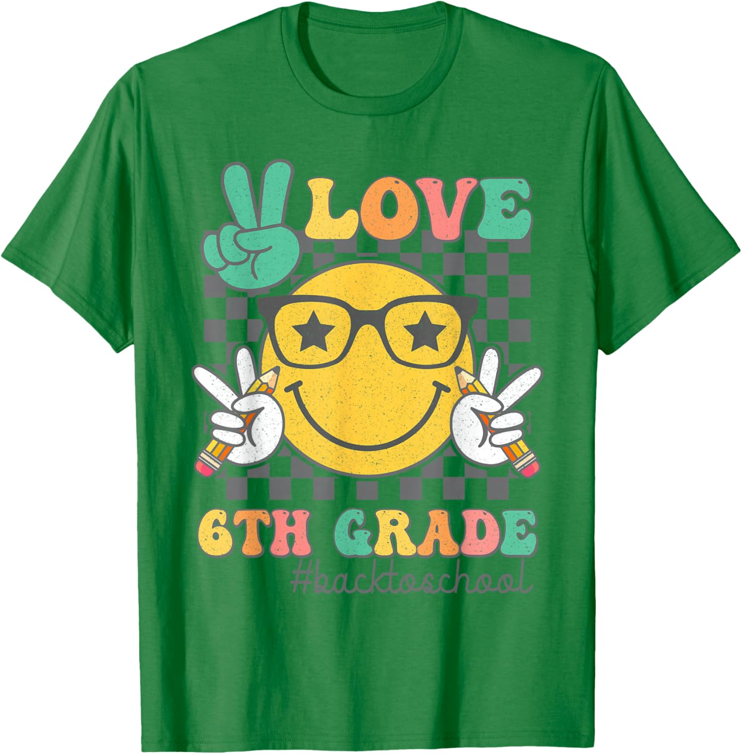 Peace Love 6th Grade Cute Smile Face Back To School Girls T-Shirt - T-Shirt | Irish Green