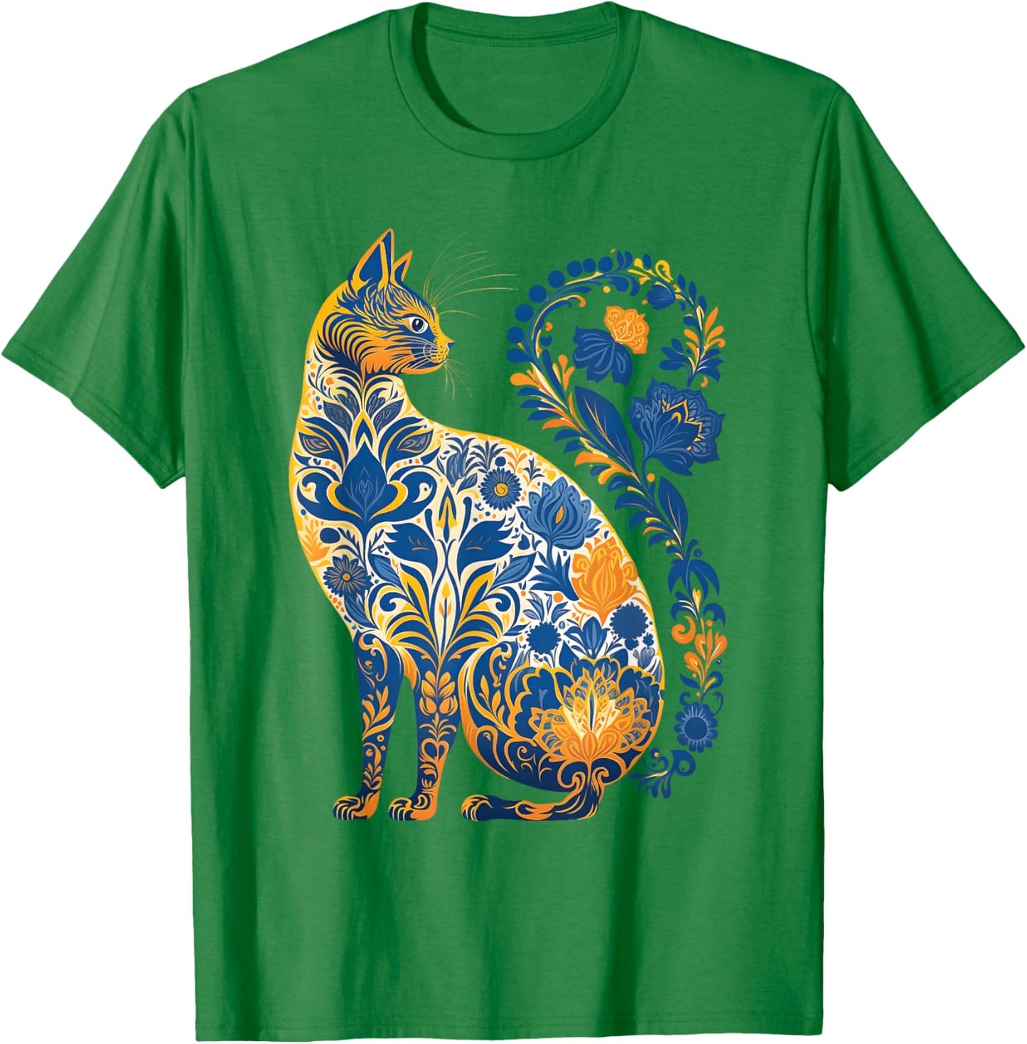 Ukraine Cat Floral Retro Ukrainian Flag & Vyshyvanka Style T-Shirt - T-Shirt | Irish Green
