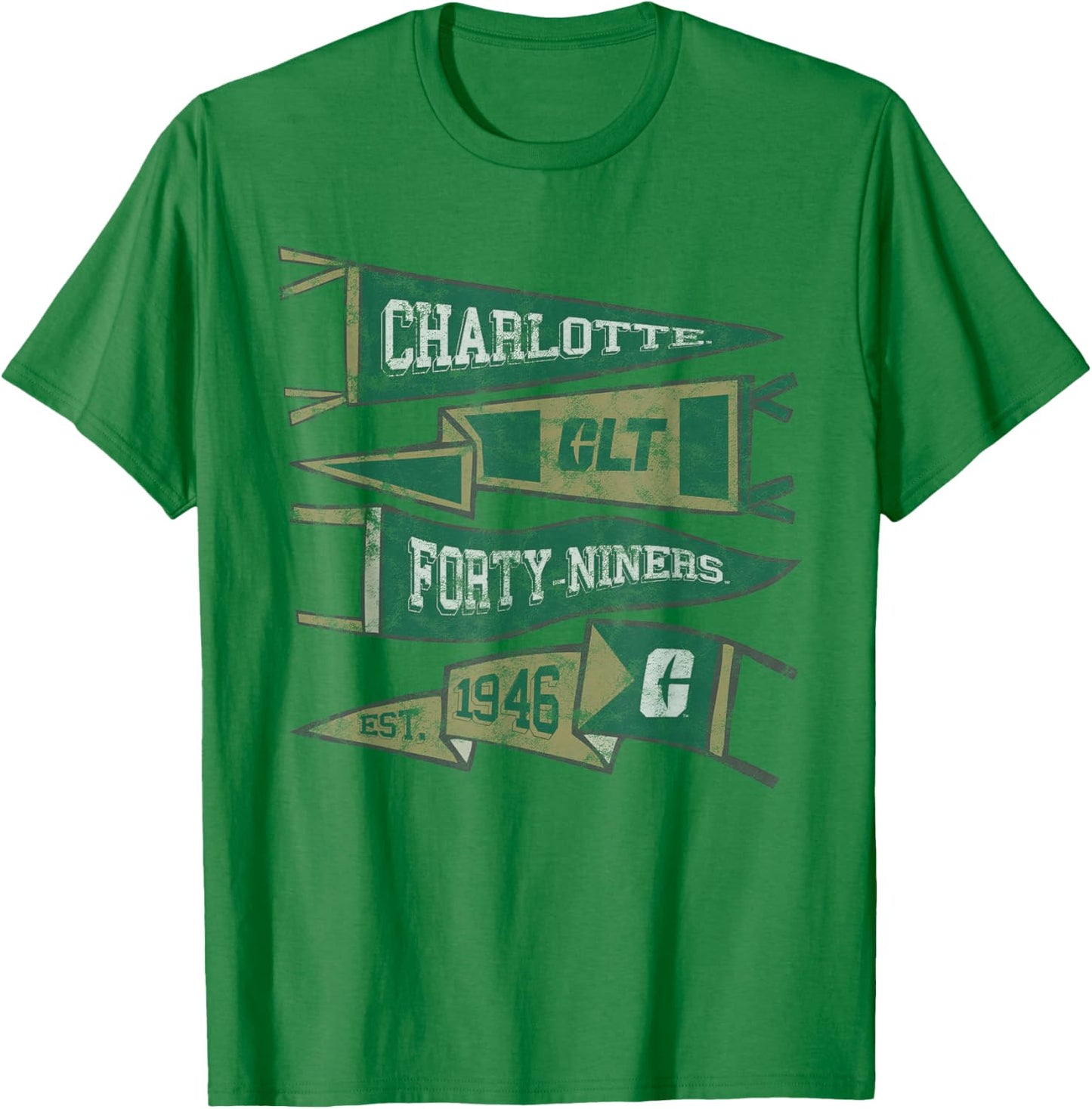 UNC Charlotte 49ers Distressed Pennants T-Shirt - T-Shirt | Irish Green