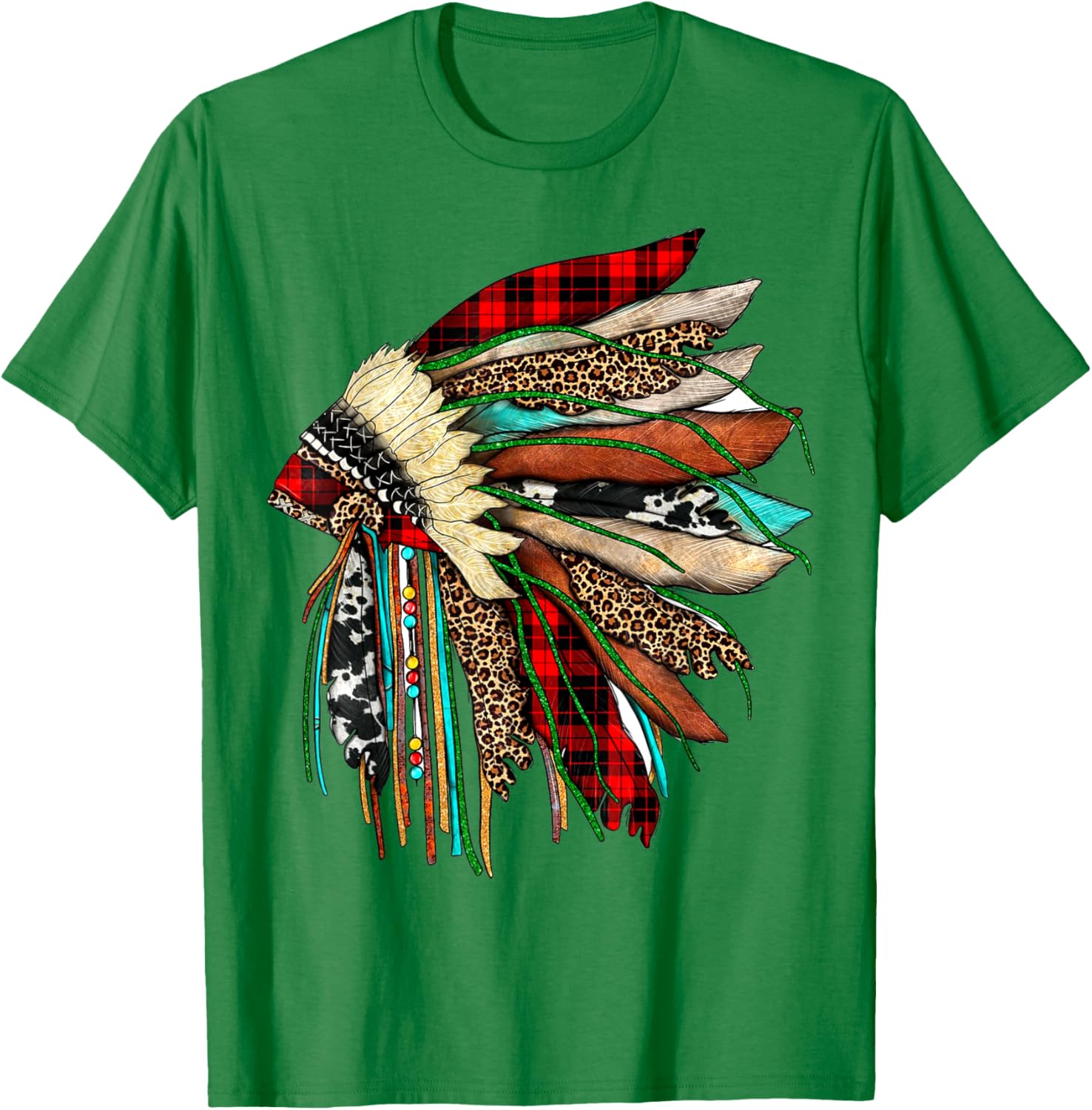 Headdress Native Indian Warrior Chief Vintage Design T-Shirt - T-Shirt | Irish Green