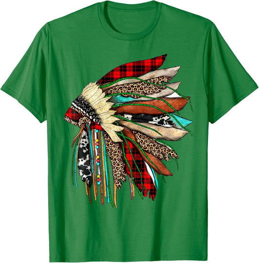 Headdress Native Indian Warrior Chief Vintage Design T-Shirt - T-Shirt | Irish Green