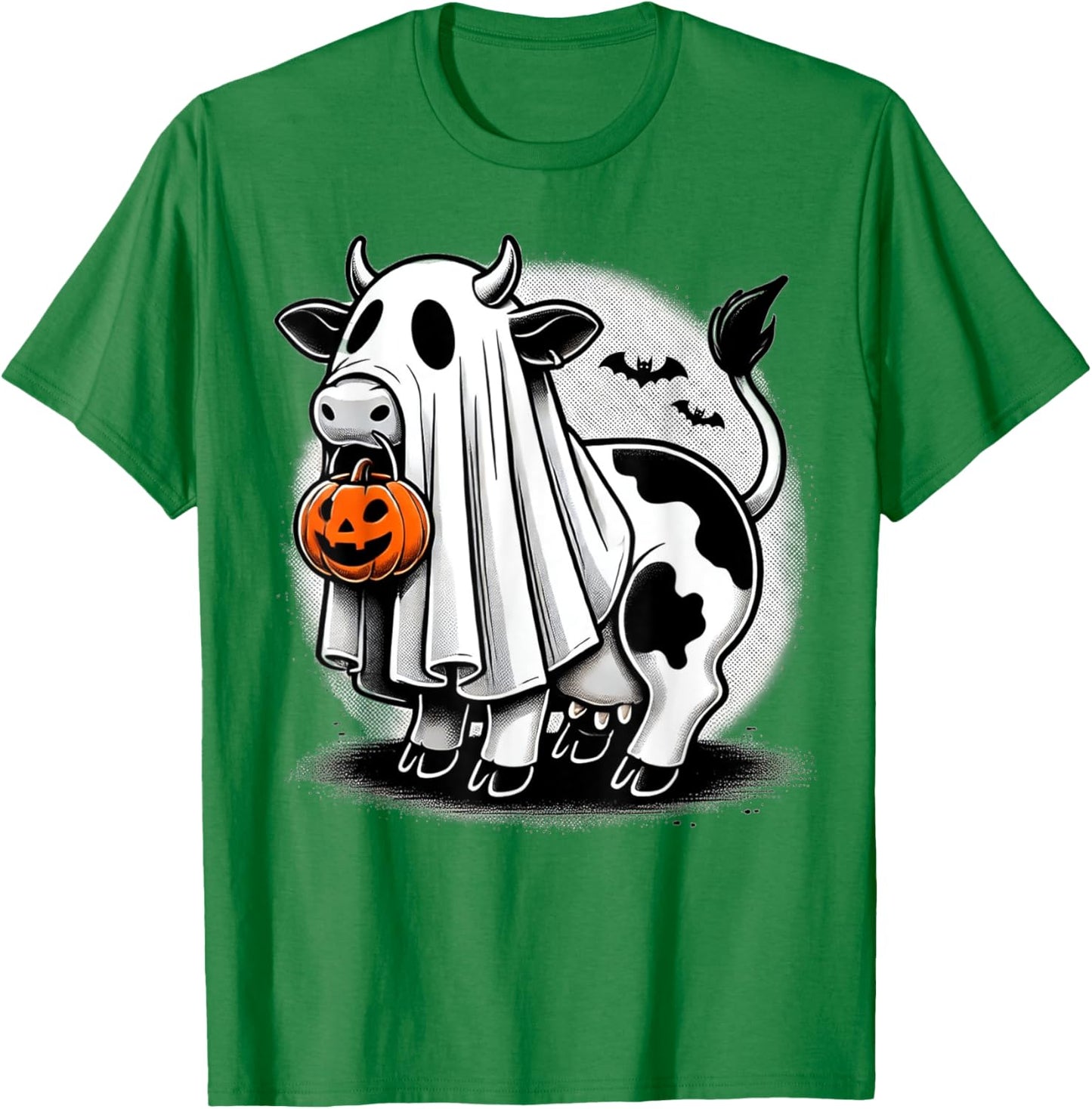 Awesome Moo Halloween Cow Wearing Ghost Costume With Pumpkin T-Shirt - T-Shirt | Irish Green