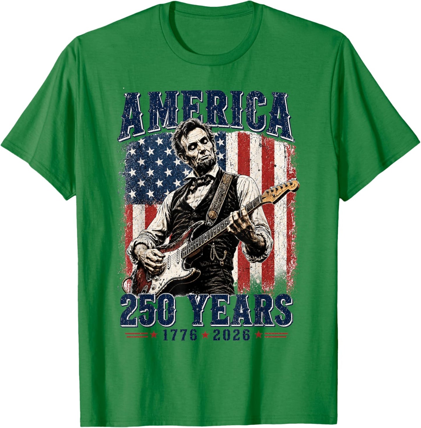 Vintage Abraham Lincoln Abe Lincoln Playing Guitar 250 Years T-Shirt - T-Shirt | Irish Green