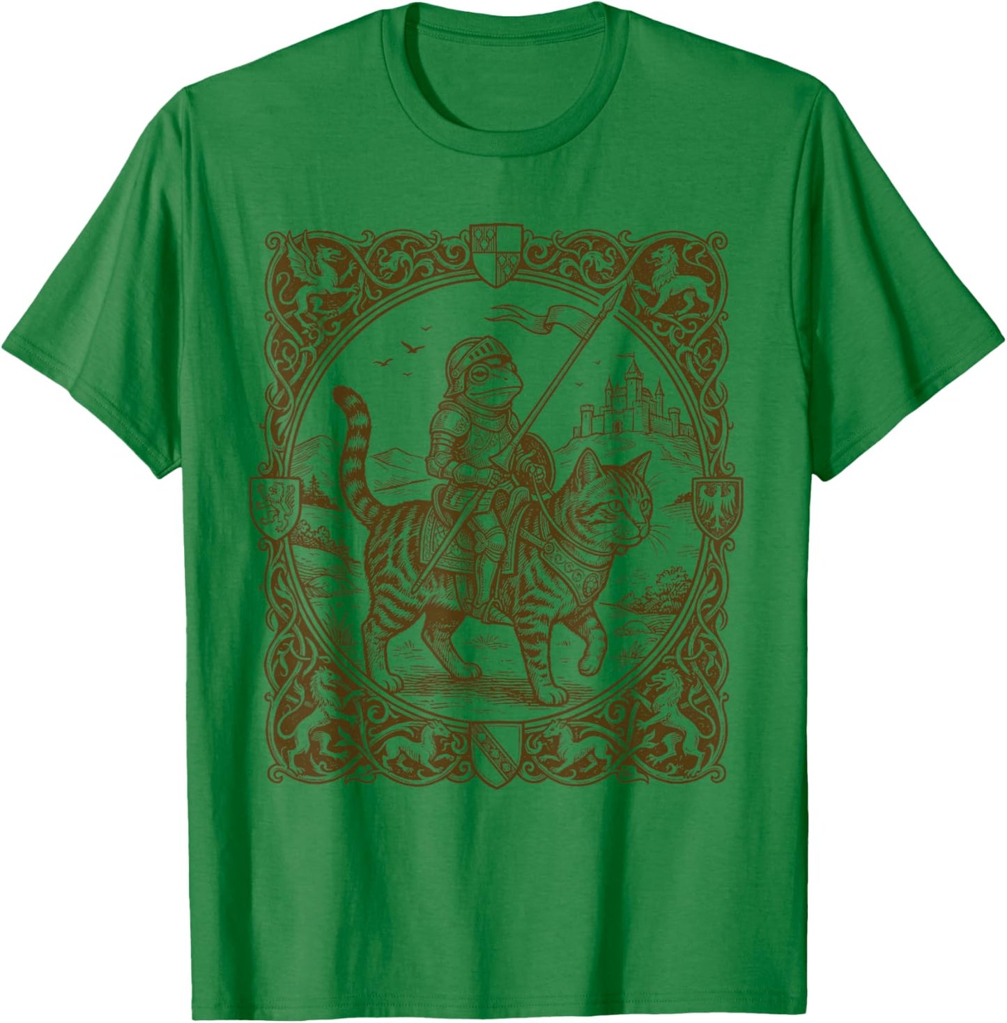 Medieval Frog On Cat T-Shirt - T-Shirt | Irish Green