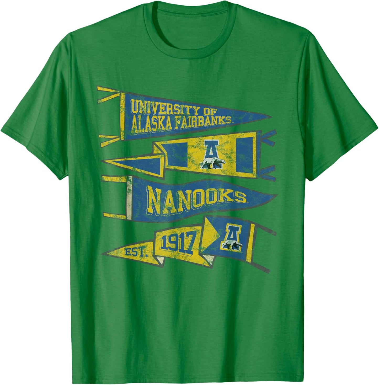 University of Alaska-Fairbanks Nanooks Distressed Pennants T-Shirt - T-Shirt | Irish Green