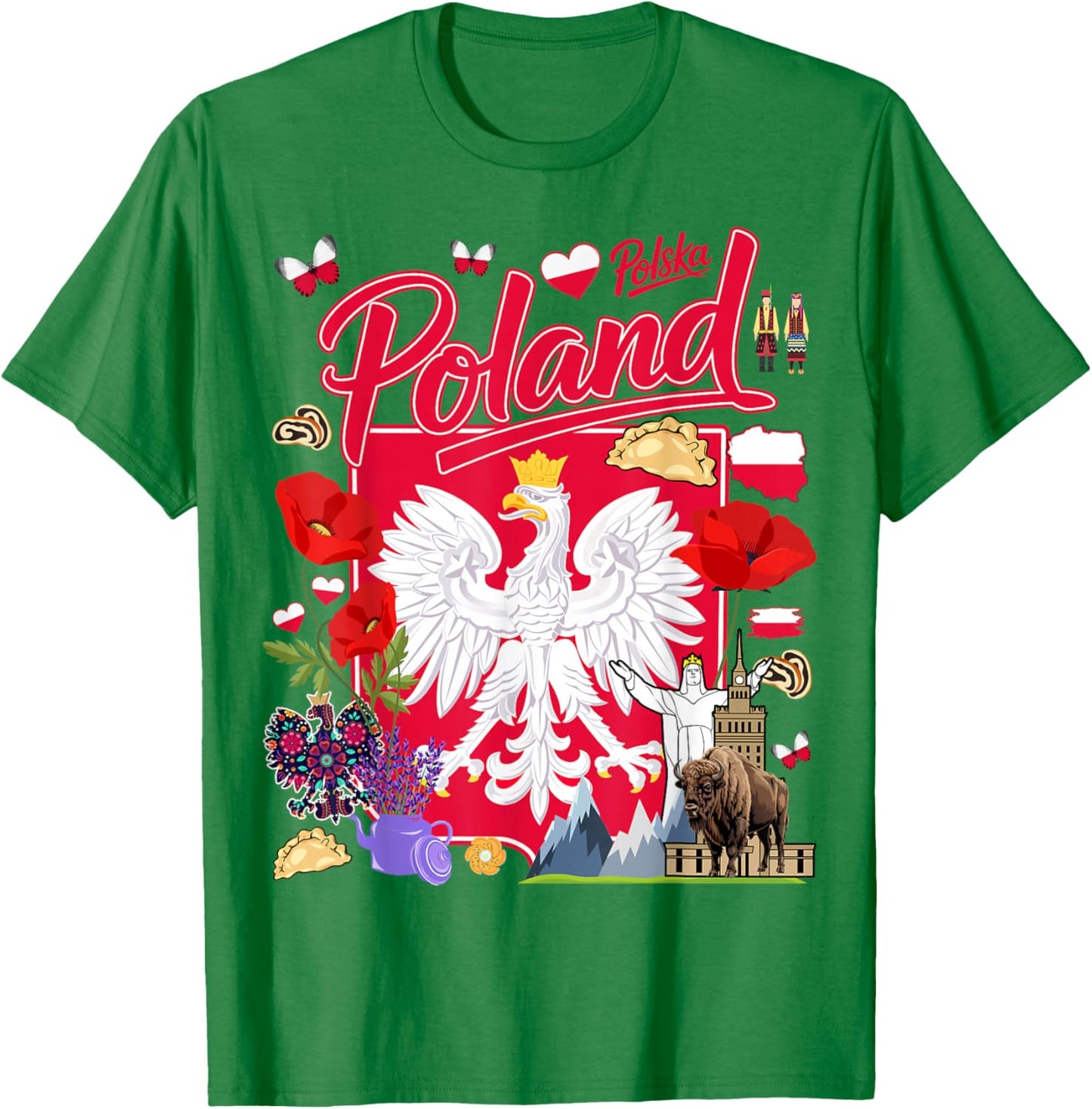 Polska Polish Flag Outfit Idea for Kids Poland Folk Themed T-Shirt - T-Shirt | Irish Green