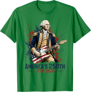 George Washington Guitar 250th Anniversary 250 Years America T-Shirt - T-Shirt | Irish Green
