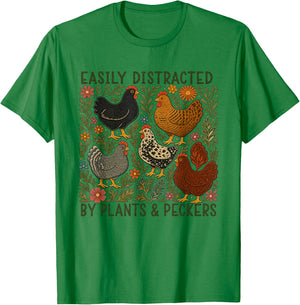 Easily Distracted By Plants Peckers Gardeners Chicken Farmer T-Shirt - T-Shirt | Irish Green