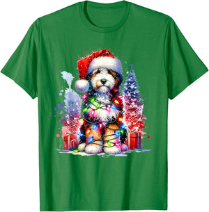 Festive Bernedoodle Dog Santa Hat Christmas Tree Lights Women Kids T-Shirt - T-Shirt | Irish Green
