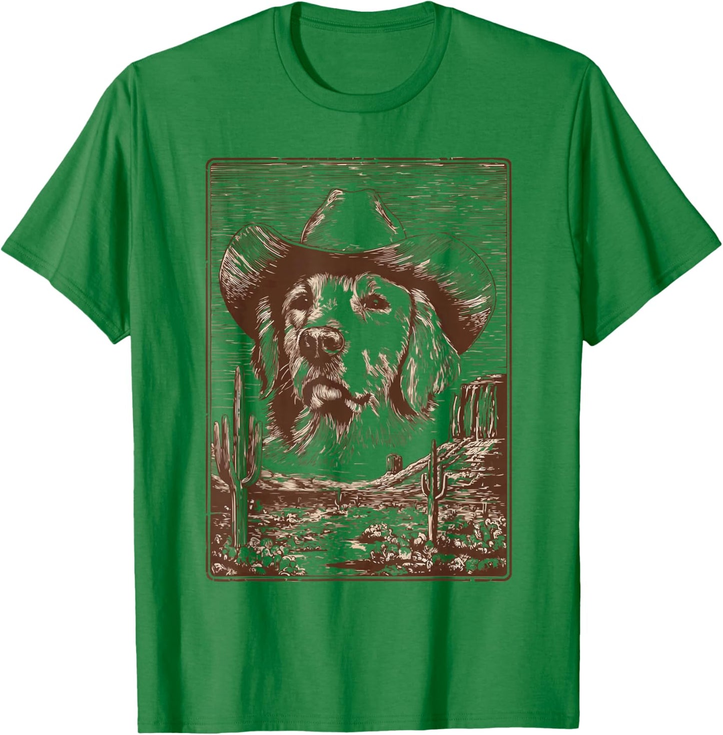 Cute Golden Retriever Dog Western Desert Vibes Rancher Rodeo T-Shirt - T-Shirt | Irish Green