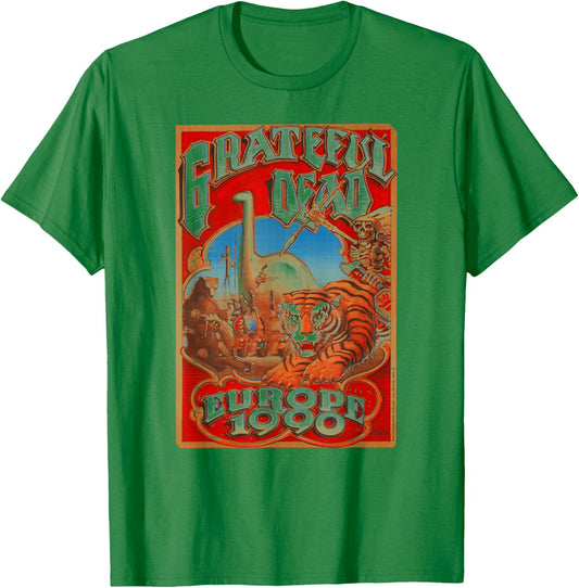 Grateful Dead Europe 1990 Poster Vintage Band T-Shirt - T-Shirt | Irish Green