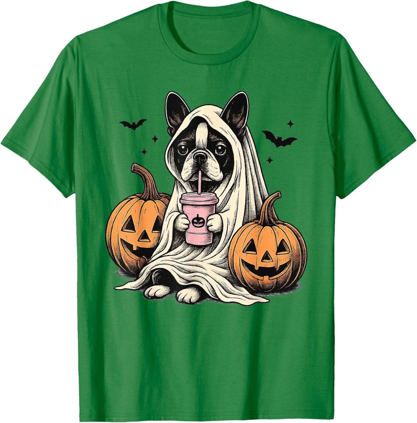 Halloween Boston Terrier Ghost T-Shirt - T-Shirt | Irish Green