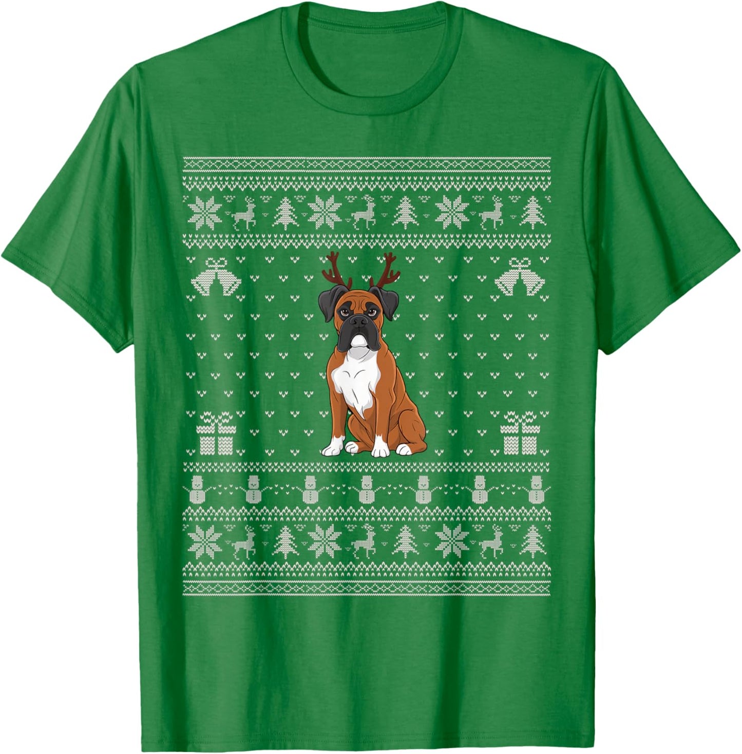 Ugly Xmas Sweater Style Boxer Dog Reindeer Christmas Women Kids T-Shirt - T-Shirt | Irish Green