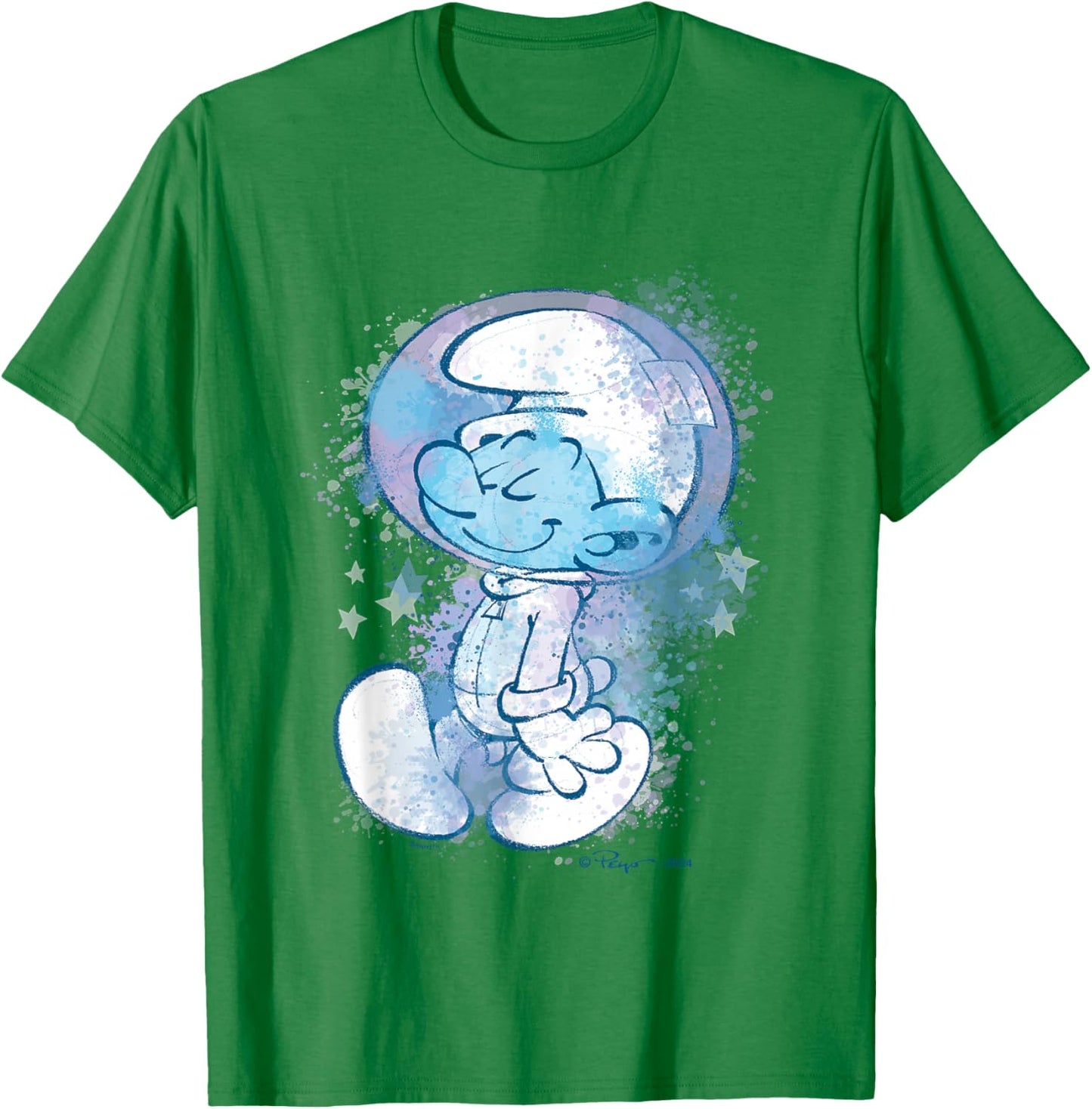 The Smurfs Cute Smurf Astronaut Paint Splash Chest Portrait T-Shirt - T-Shirt | Irish Green