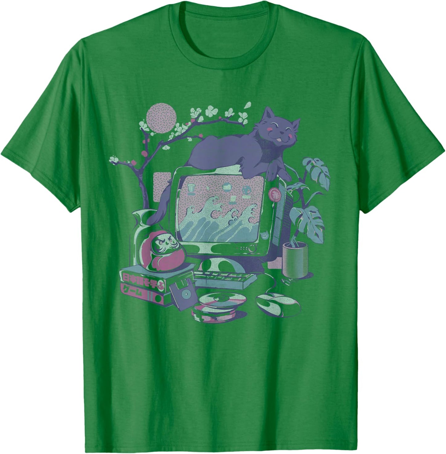 Vaporwave Desktop Collection Vintage Japanese Aesthetics T-Shirt - T-Shirt | Irish Green
