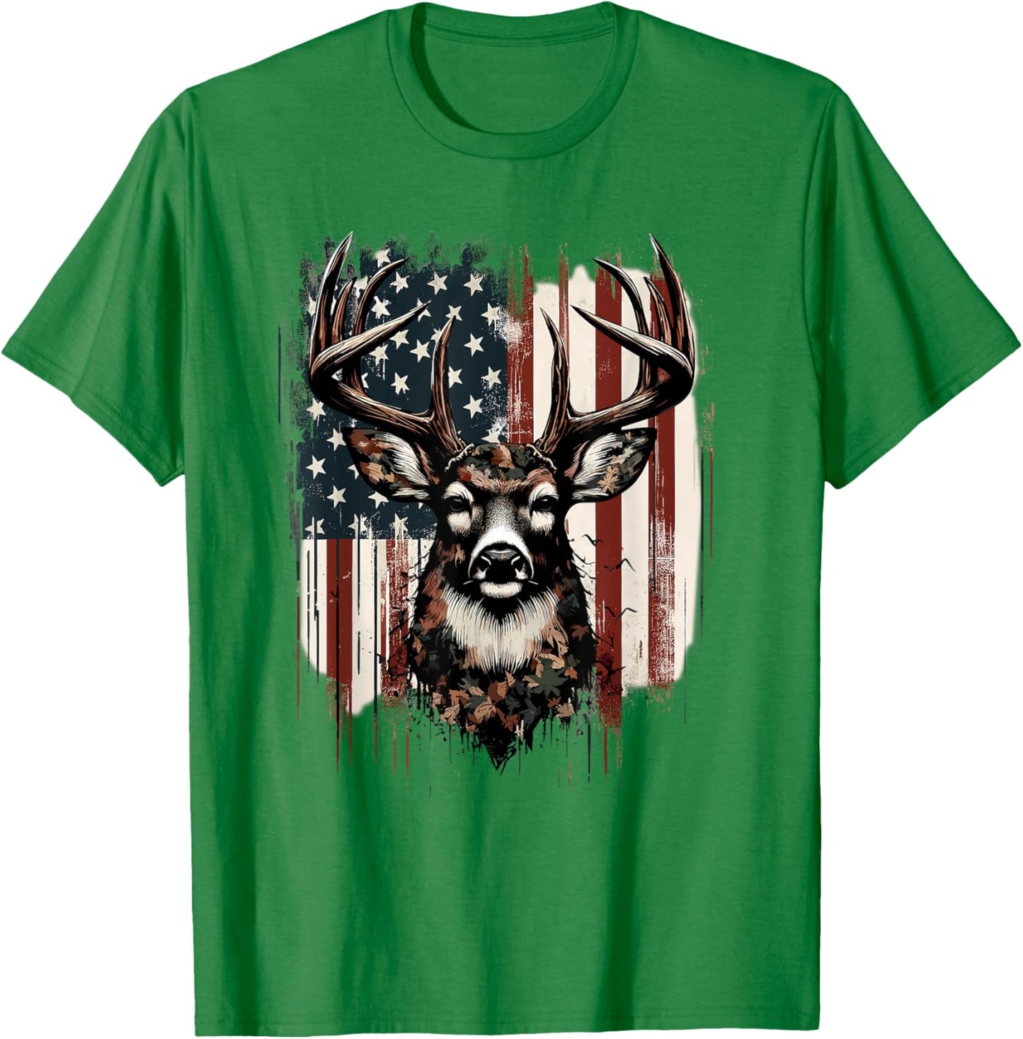 Deer Hunting American Flag Whitetail Buck Antlers T-Shirt - T-Shirt | Irish Green