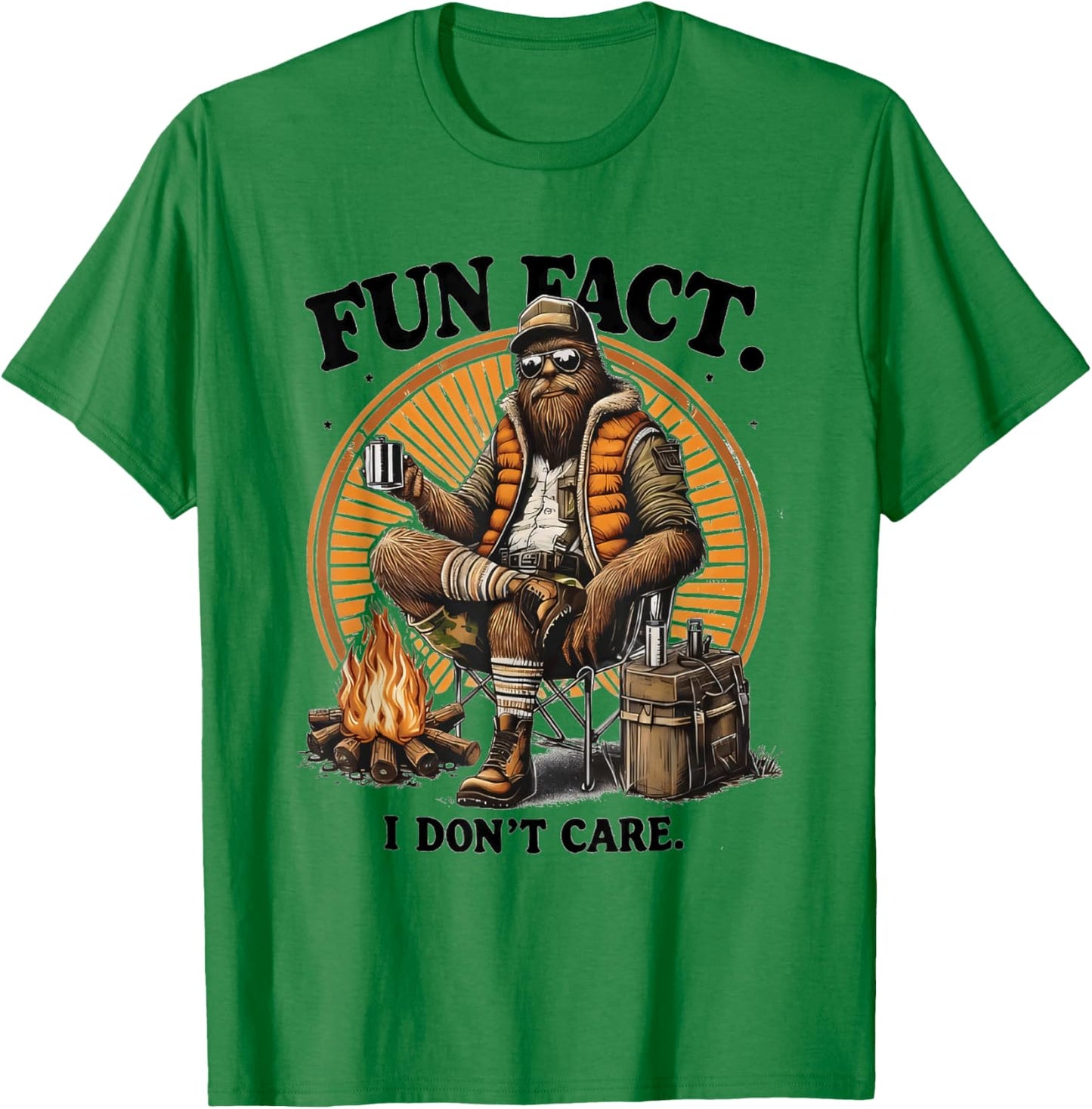 Fun Fact I Dont Care Hiking Bigfoot Sasquatch Funny T-Shirt - T-Shirt | Irish Green