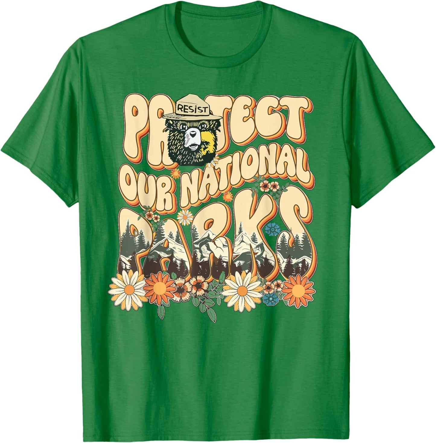 Floral Protect Our National Parks Retro Nature Conservation T-Shirt - T-Shirt | Irish Green