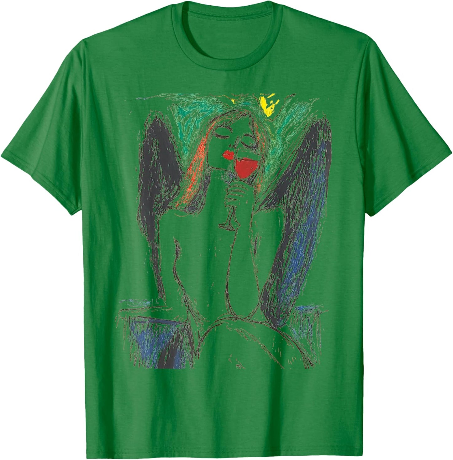 Women's Fashion Design With An Angel Drinking Wine T-Shirt - T-Shirt | Irish Green