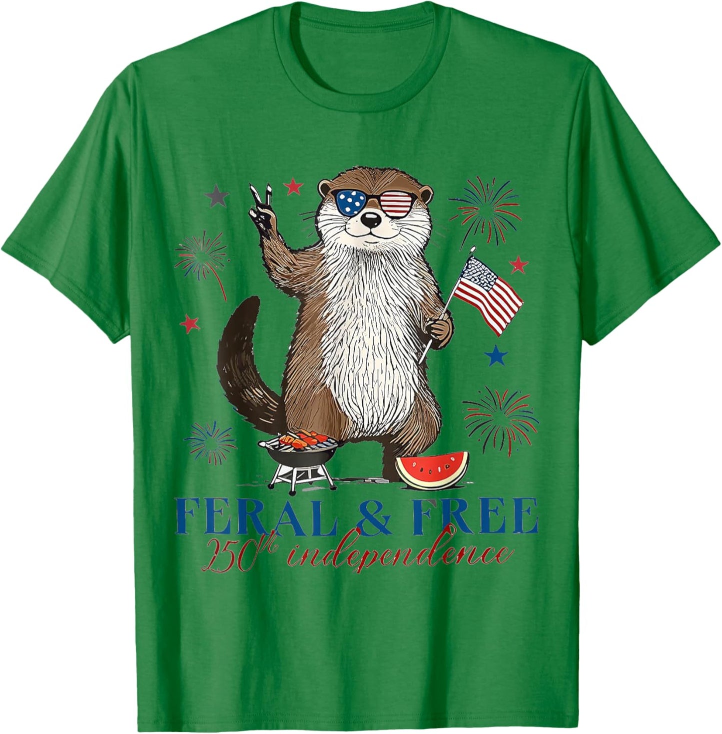 250th Independence 4th of July Shirt Feral and Free Otter T-Shirt - T-Shirt | Irish Green