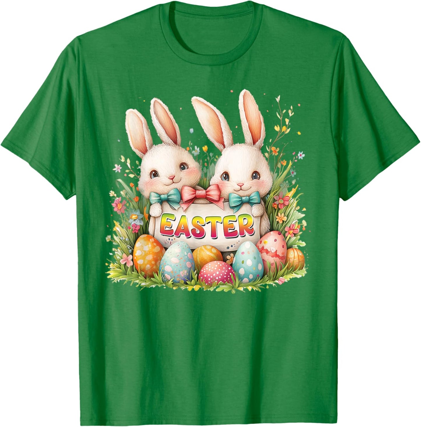 Happy Easter Day - Cute Easter Egg Fun - Couple Bunny Easter T-Shirt - T-Shirt | Irish Green