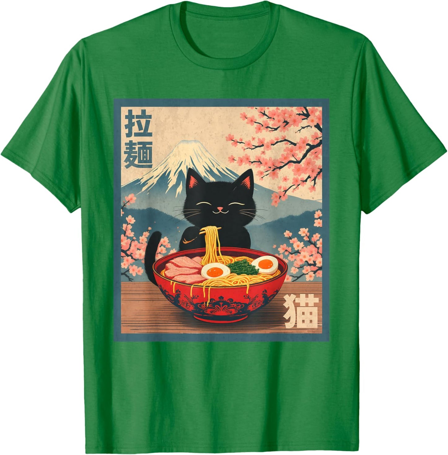 Cat Eating Ramen Anime T-Shirt - T-Shirt | Irish Green