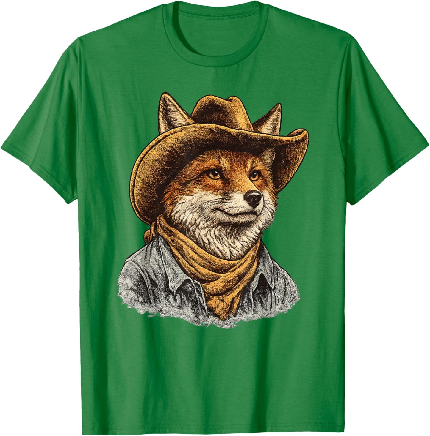 Cute Fox Wearing a Cowboy Hat T-Shirt - T-Shirt | Irish Green