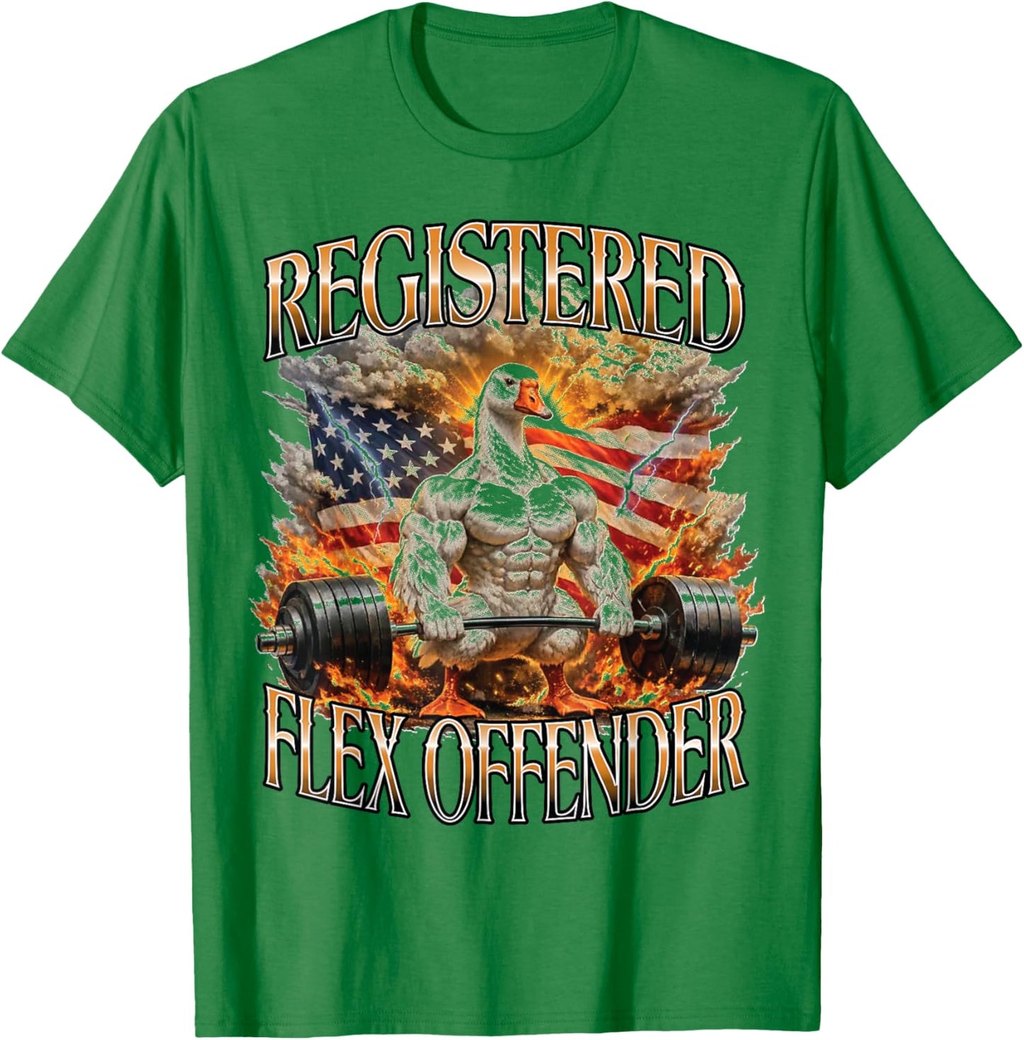 Registered Flex Offender Muscular Goose Gym Workout Bootleg T-Shirt - T-Shirt | Irish Green