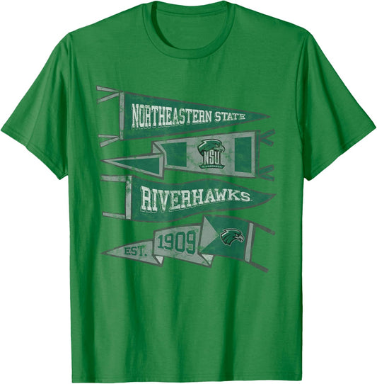 Northeastern State NSU Riverhawks Distressed Pennants T-Shirt - T-Shirt | Irish Green