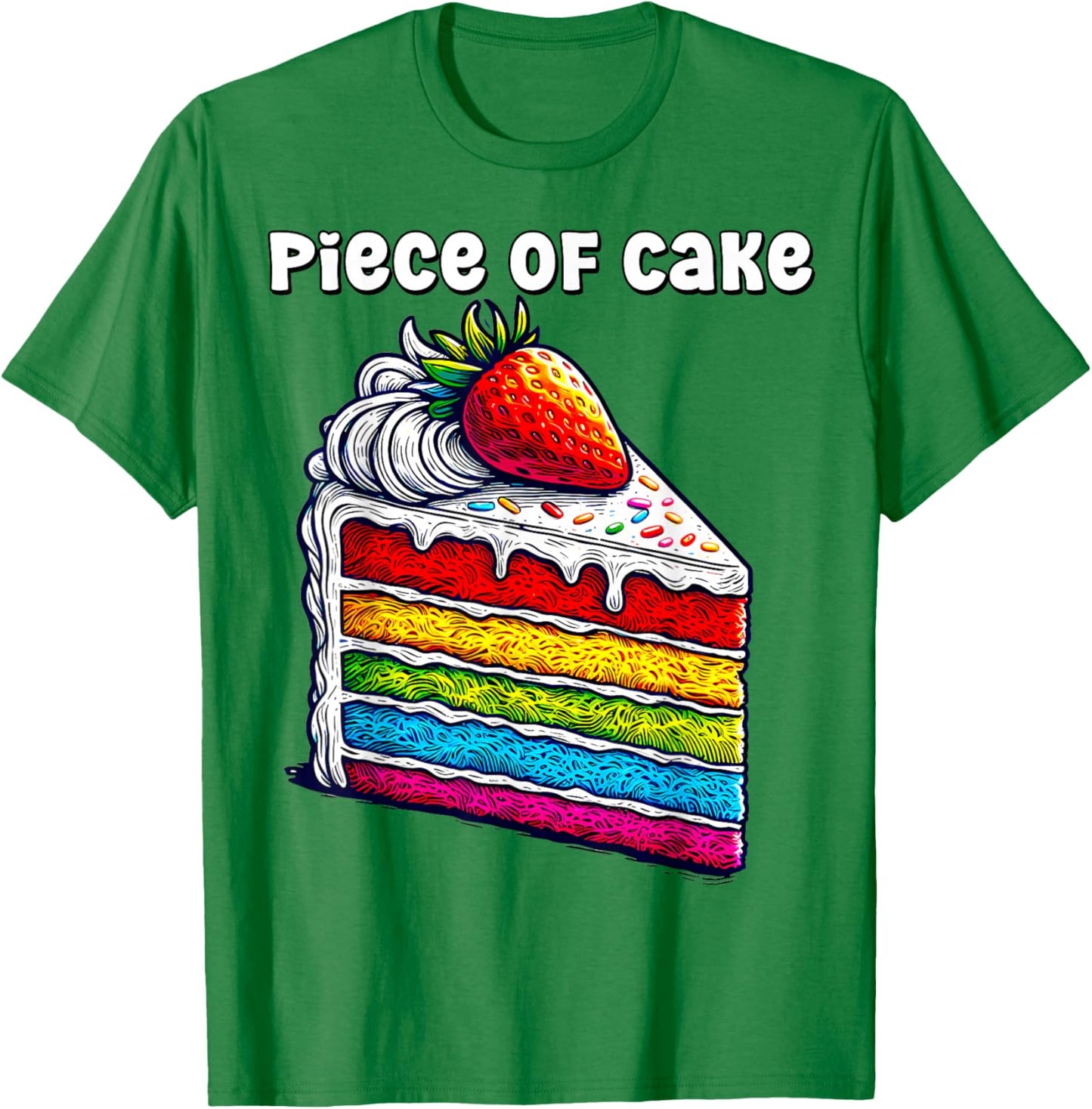 Piece of Cake English Idiom Slice of Rainbow Layer Cake T-Shirt - T-Shirt | Irish Green