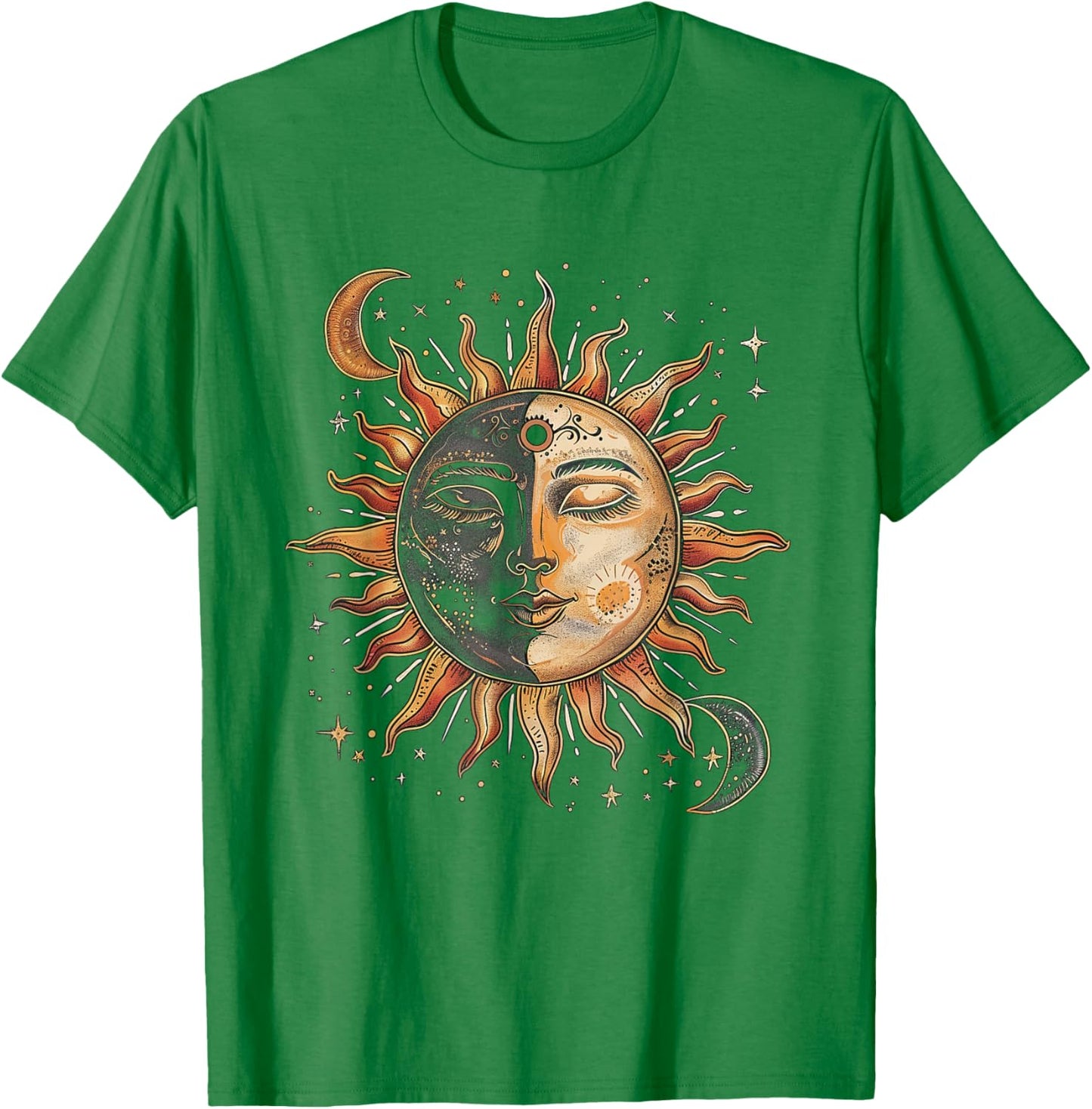 Mystic Sun and Moon Woman Mystical Flowers Aesthetic T-Shirt - T-Shirt | Irish Green