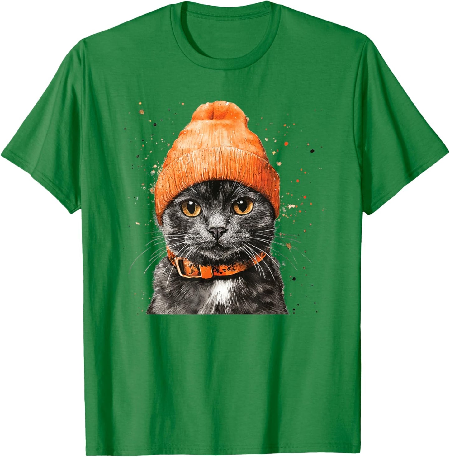 A Cat In An Orange Beanie That Looks Really Cute Men Women Kids T-Shirt - T-Shirt | Irish Green
