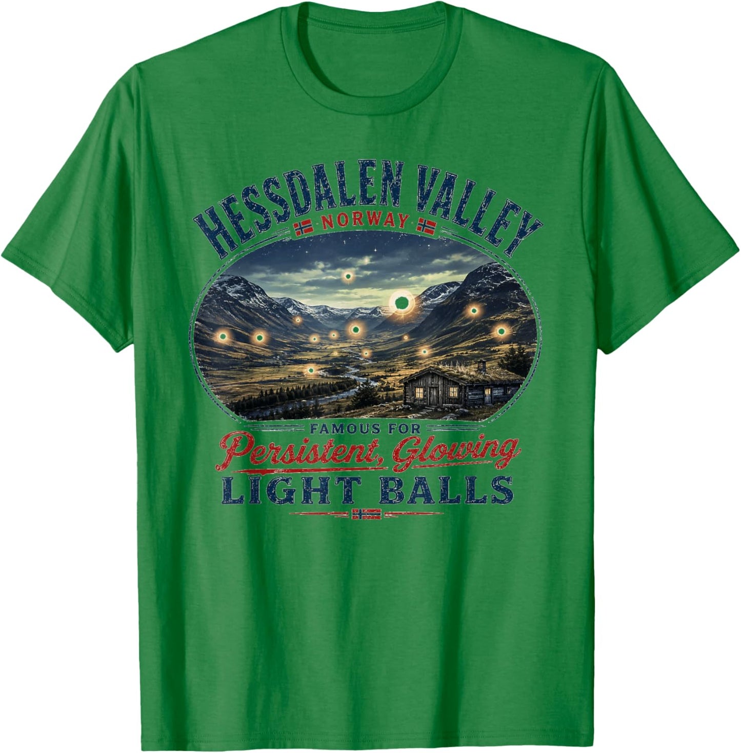Hessdalen Valley Norway - Vintage Glowing Light Balls UFO T-Shirt - T-Shirt | Irish Green