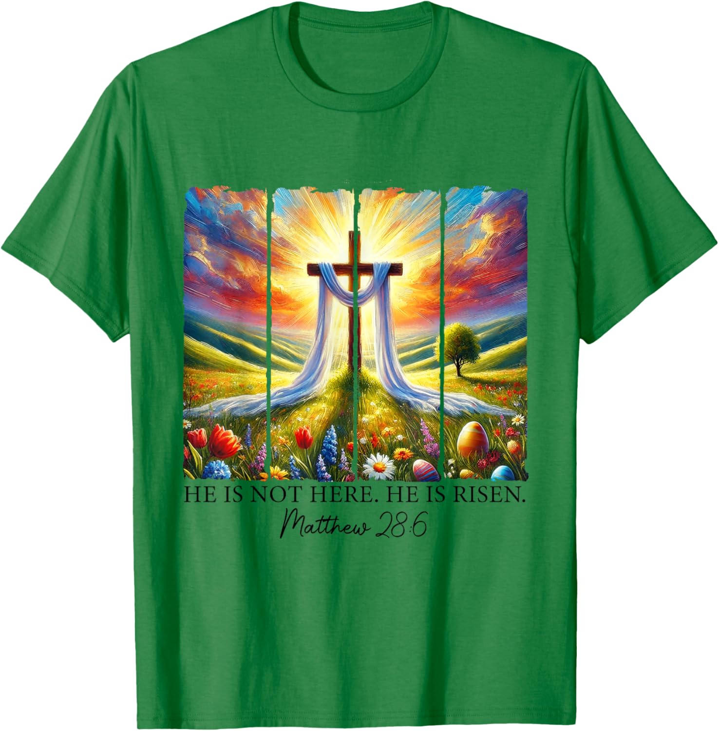 He Is Risen Cross Faith Resurrection Jesus Easter Christian T-Shirt - T-Shirt | Irish Green