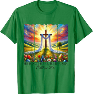 He Is Risen Cross Faith Resurrection Jesus Easter Christian T-Shirt - T-Shirt | Irish Green